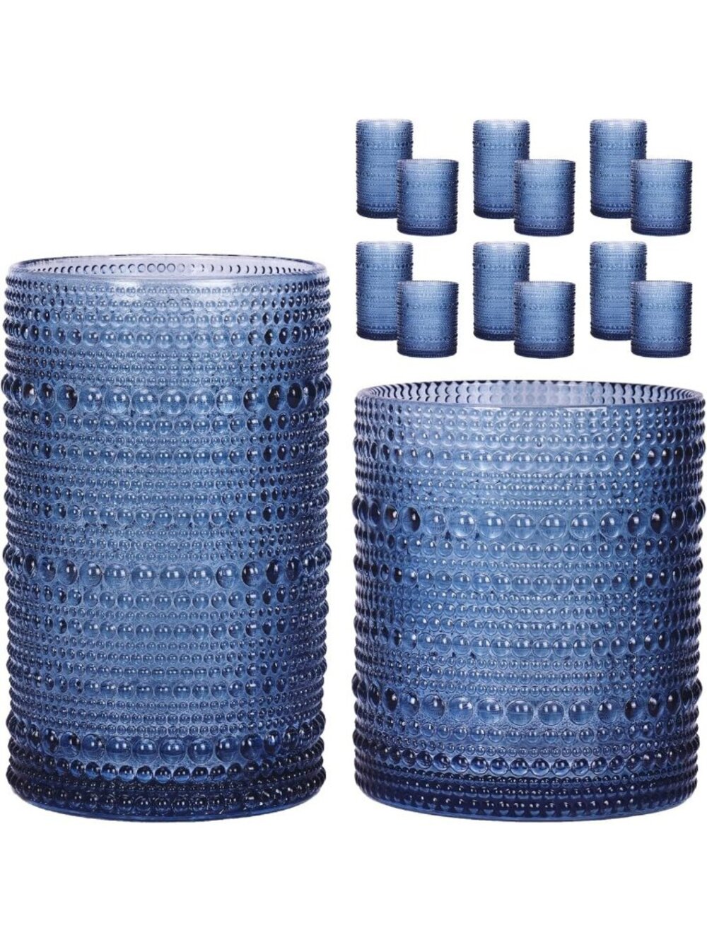 Vintage Blue Hobnail Drinking Glasses - 12 Pack Water Cups for Home Decor